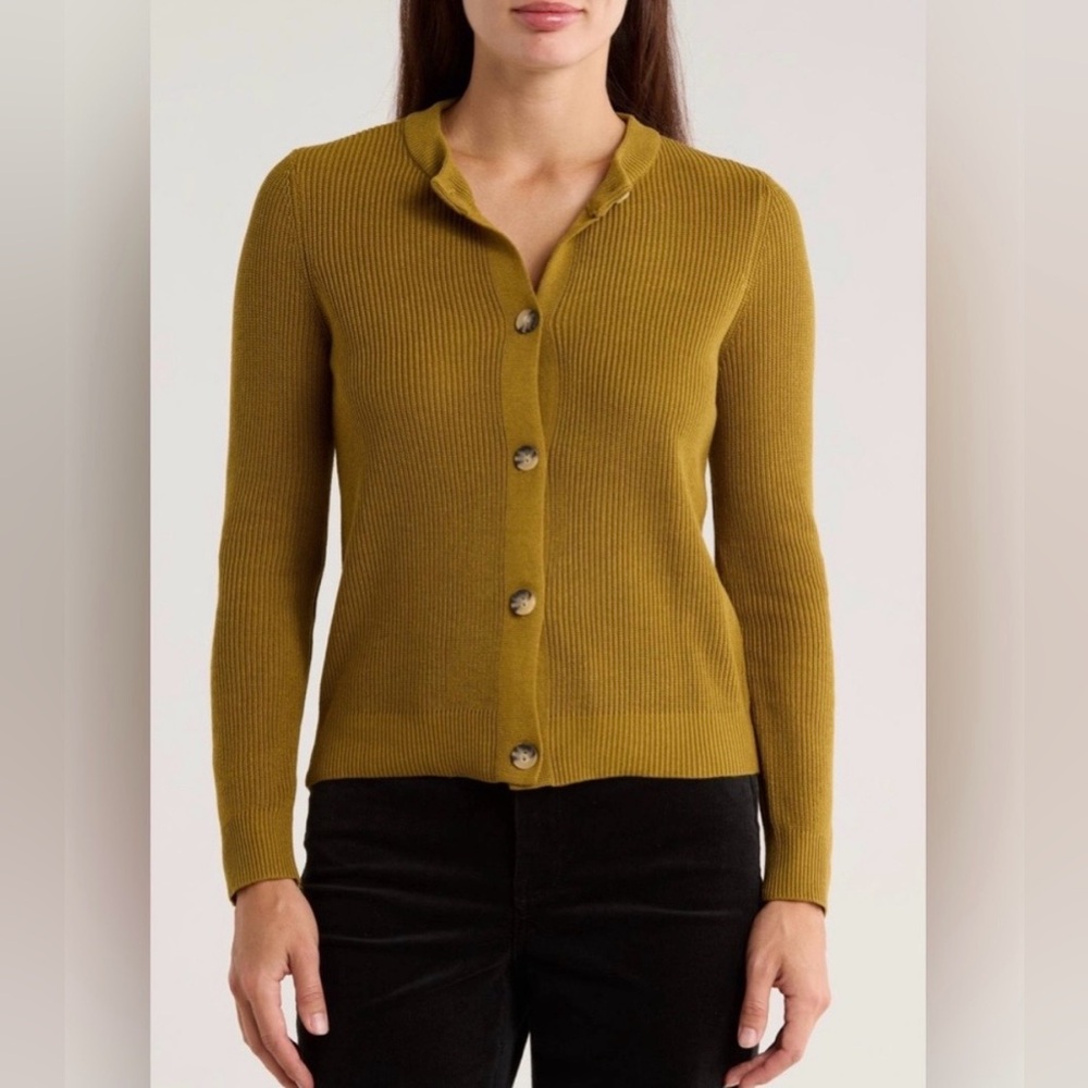 Truth by Republic - Ribbed Button-Front Cardigan Sweater - Verdant Olive Green